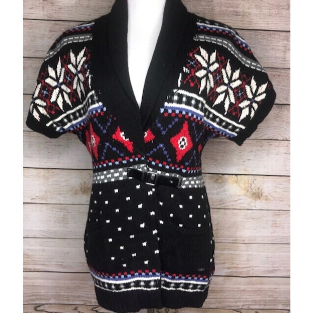 Holiday knit cardigan buckle sweater